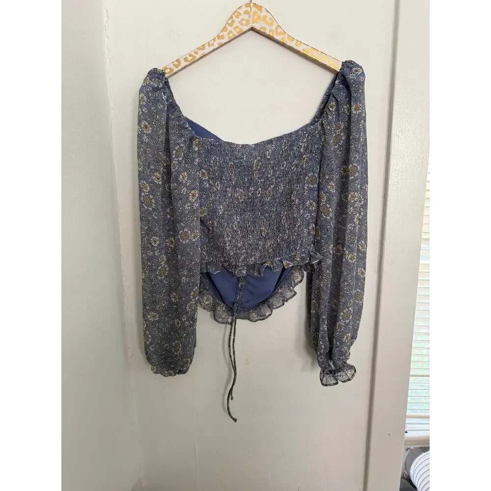 ASTR Love Song Floral Ruched Puff Sleeve Blouse | Size Large